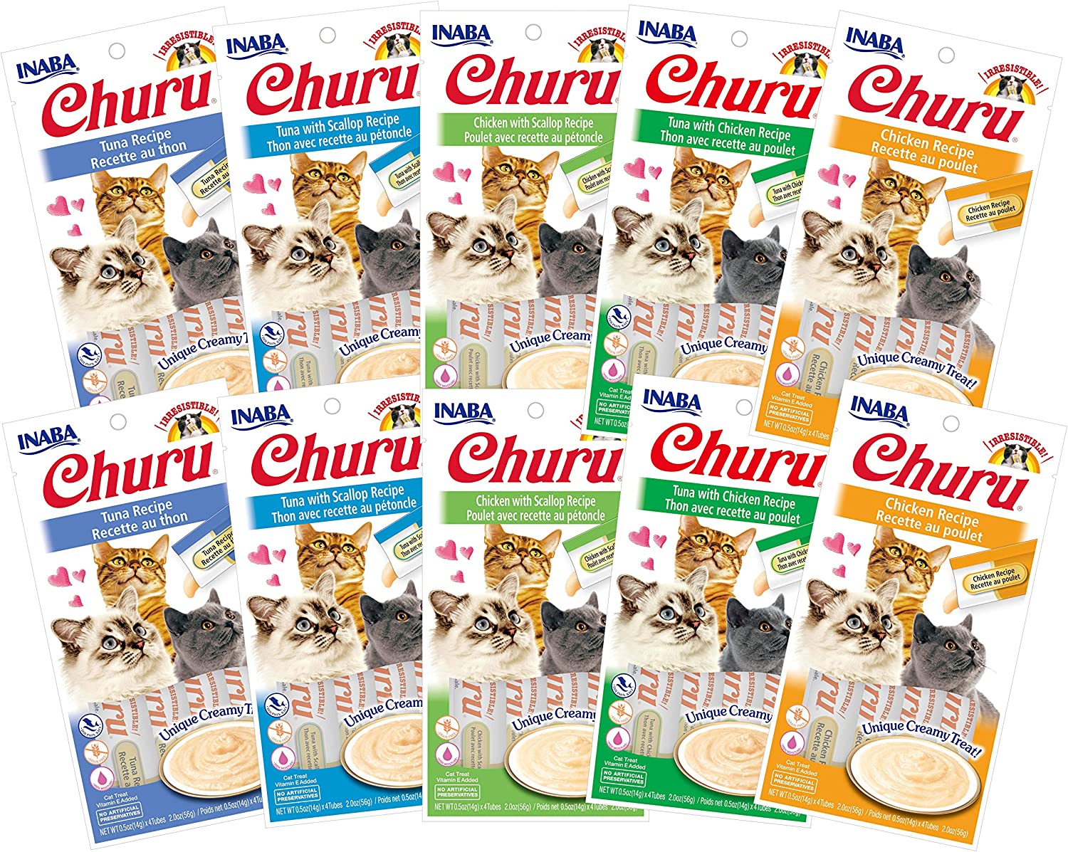 INABA Churu Lickable Creamy Purée Cat Treats 5 Flavor Variety Pack